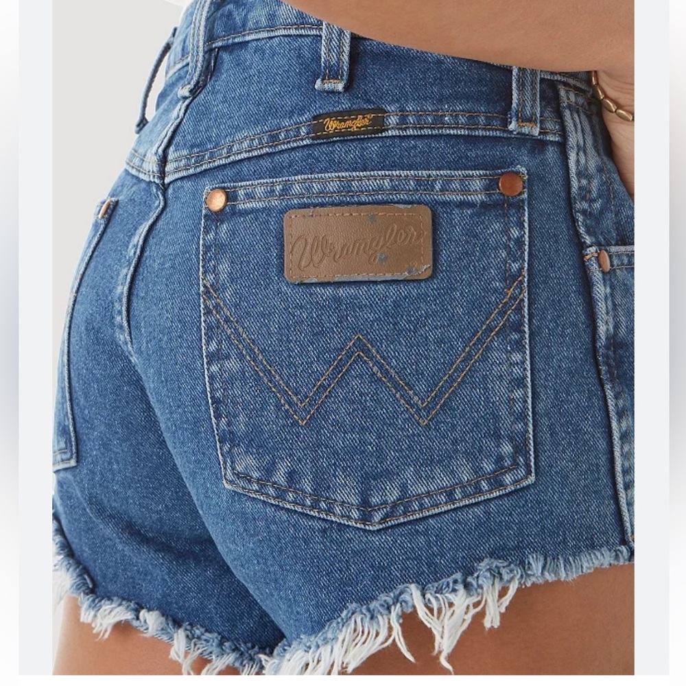 Wrangler Blue Denim High-Rise Frayed Hem Shorts